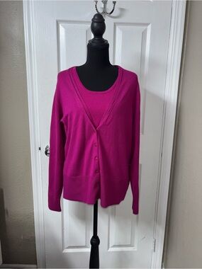George Women's Fuchsia V-Neck Button Cardigan Set